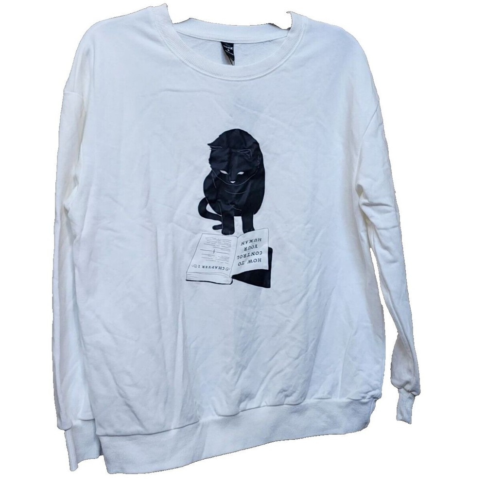 Black Cat White Top 'How To Control Your Human' NEW Medium Shein - Picture 2 of 5